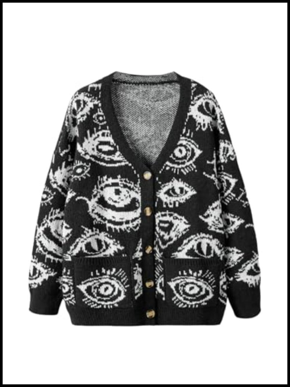 Cardigan Sweater for Women Long Sleeve V-Neck Eye Print Punk Grunge